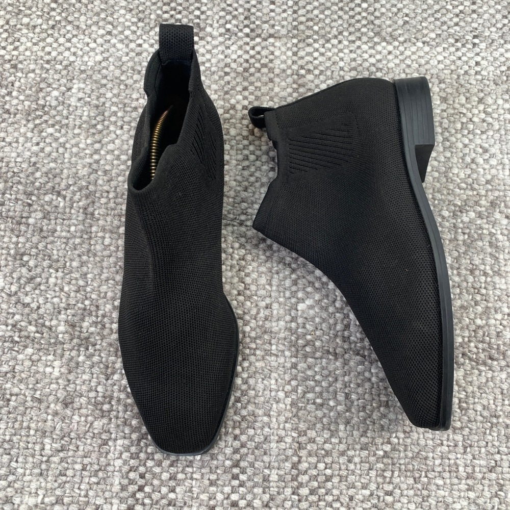 VIVAIA Ankle Boots Womens 41 Black Knit Square Toe Sustainable Chelsea Boots